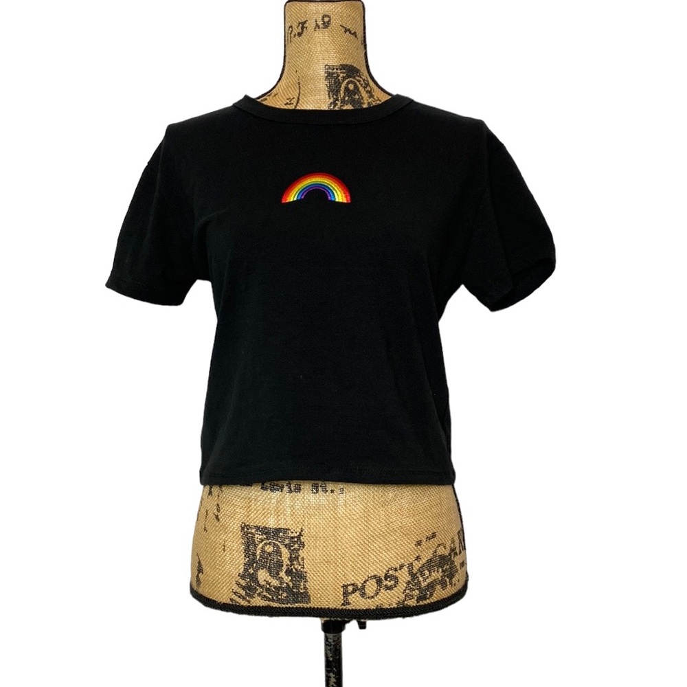 NWT Black Rainbow Short Sleeve Crop Top S